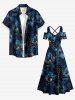 Flowers Leaf Print Cold Shoulder Crisscross Hawaii Maxi Dress -  