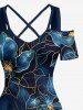 Flowers Leaf Print Cold Shoulder Crisscross Hawaii Maxi Dress -  
