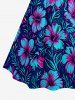 Robe hawaïenne à imprimé fleurs et feuilles d'hibiscus, bretelles froncées entrecroisées - Bleu profond 6X