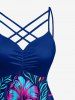 Robe hawaïenne à imprimé fleurs et feuilles d'hibiscus, bretelles froncées entrecroisées - Bleu profond 6X