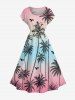 Robe midi hawaïenne à épaules tombantes, imprimé dégradé cocotier - Rose  6X