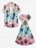 Robe midi hawaïenne à épaules tombantes, imprimé dégradé cocotier - Rose  6X