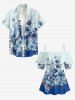 Chemisier hawaïen à volants et épaules dénudées, imprimé fleurs et feuilles - Bleu 5XL