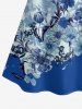 Chemisier hawaïen à volants et épaules dénudées, imprimé fleurs et feuilles - Bleu 5XL