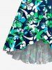 Robe de plage portefeuille à imprimé cocotier et fleurs d'hibiscus d'Hawaï, volants, ourlet tulipe, avec ceinture - Paon Bleu L