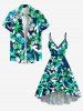 Robe de plage portefeuille à imprimé cocotier et fleurs d'hibiscus d'Hawaï, volants, ourlet tulipe, avec ceinture - Paon Bleu L