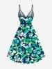 Robe de plage portefeuille à imprimé cocotier et fleurs d'hibiscus, volants, ourlet tulipe, style Hawaï, avec ceinture - Paon Bleu XXXL