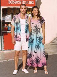 Coconut Tree Ombre Print Matching Hawaii Beach Outfit For Couples -  