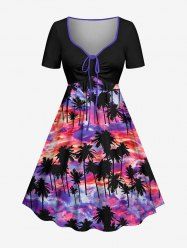 Robe hawaïenne cintrée à imprimé cocotier et nuages colorés - Pourpre  L