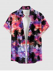 Coconut Tree Colorful Cloud Print Buttons Pocket Hawaii Shirt For Men -  