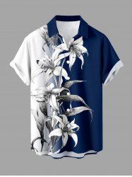 Flower Leaf Colorblock Print Buttons Pocket Hawaii Shirt For Men -  