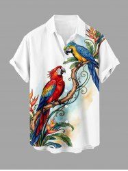 Parrot Flower Tropical Leaf Print Hawaii Button Pocket Shirt For Men -  