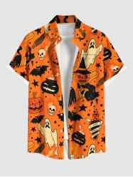 Halloween Pumpkin Witches Ghost Bat Skulls Print Button Pocket Shirt For Men -  