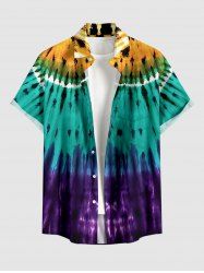 Spiral Ombre Tie Dye Print Hawaii Button Pocket Shirt For Men -  