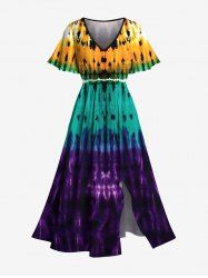 Spiral Ombre Tie Dye Print Hawaii Split Pocket A Line Midi Dress -  