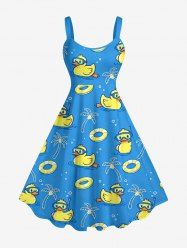 Robe trapèze hawaïenne à imprimé cocotier, canard et bouée - Pers XXS