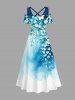 Robe maxi hawaïenne à épaules dénudées, décolleté croisé et imprimé ombré fleurs et feuilles - Pers M