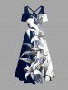 Flower Leaf Colorblock Print Cold Shoulder Crisscross Hawaii Maxi Dress -  