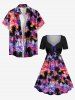 Robe hawaïenne cintrée à imprimé cocotier et nuages colorés - Pourpre  L