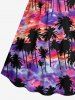Robe hawaïenne cintrée à imprimé cocotier et nuages colorés - Pourpre  L
