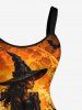 Robe débardeur Halloween à imprimé sorcier, château de citrouille et chauve-souris (bretelles réglables) - Orange Foncé XS