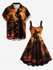 Robe débardeur Halloween à imprimé sorcier, château de citrouille et chauve-souris (bretelles réglables) - Orange Foncé XS