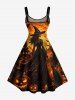 Robe débardeur Halloween à imprimé sorcier, château de citrouille et chauve-souris (bretelles réglables) - Orange Foncé XS