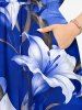Robe midi hawaïenne fendue à imprimé fleurs et feuilles - Bleu XXS