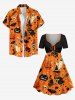Robe trapèze cintrée à imprimé Halloween de citrouilles, sorcières, fantômes, chauves-souris et crânes - Orange M