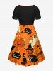 Halloween Pumpkin Witches Ghost Bat Skulls Print Cinched A Line Dress -  
