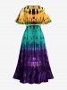 Spiral Ombre Tie Dye Print Hawaii Split Pocket A Line Midi Dress -  