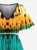 Spiral Ombre Tie Dye Print Hawaii Split Pocket A Line Midi Dress -  