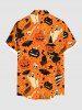 Halloween Pumpkin Witches Ghost Bat Skulls Print Button Pocket Shirt For Men -  