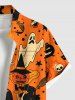 Halloween Pumpkin Witches Ghost Bat Skulls Print Button Pocket Shirt For Men -  