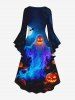 Halloween Pumpkin Ghost Bat Moon Print Ruched High Low Asymmetric Dress -  