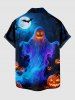 Chemise pour homme avec poche boutonnée, à imprimé d'Halloween (citrouille, fantôme, chauve-souris et lune) - Bleu profond 4XL