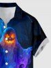Halloween Pumpkin Ghost Bat Moon Print Button Pocket Shirt For Men -  