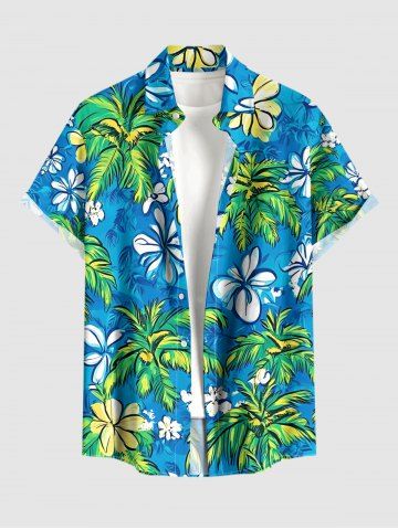 Chemise hawaïenne pour homme à imprimé fleur de cocotier, à boutons et poche - LAKE BLUE - S