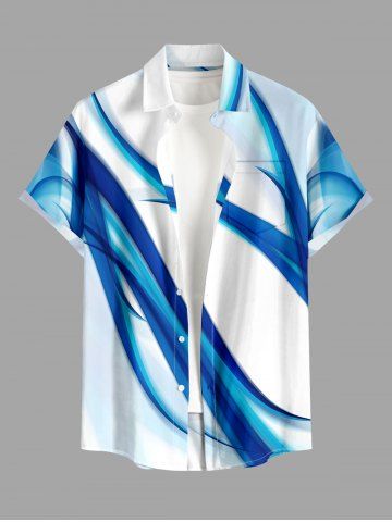 Ombre Curve Print Hawaii Button Pocket Shirt For Men - BLUE - L