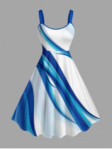 Robe trapèze hawaïenne à imprimé ombré coupe curve - BLUE - M