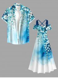 Tenue de plage hawaïenne assortie avec imprimé ombré fleurs et feuilles pour couple - Pers 
