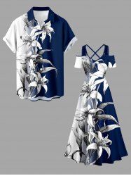Flower Leaf Colorblock Print Matching Hawaii Beach Outfit For Couples -  