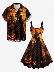 Halloween Wizard Pumpkin Castle Bat Print Matching Outfit For Couples -  