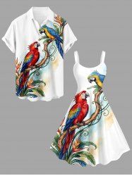 Parrot Flower Tropical Leaf Print Matching Hawaii Beach Outfit For Couples -  