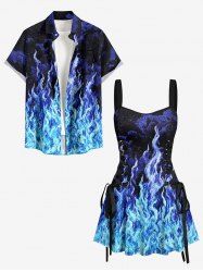 Tenue de plage hawaïenne assortie pour couples avec imprimé flamme dégradé galaxie - Pers 