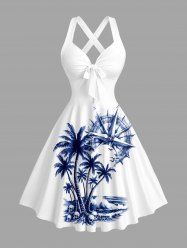 Robe débardeur Hawaï à imprimé cocotier, crânes, vagues de mer, gouvernail de bateau et croisière, bretelles croisées et nœud - Bleu profond XXXL