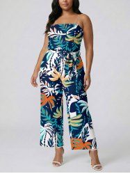 Coconut Tree Print Pocket Hawaii Jumpsuit With Removable Belt and Shoulder Straps -  