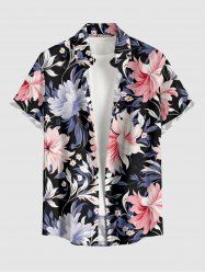 Flower Leaf Branch Print Hawaii Button Pocket Shirt For Men -  