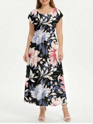 Flower Leaf Branch Print Hawaii A Line Dress -  