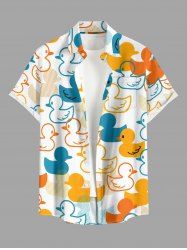 Cute Duck Print Hawaii Button Pocket Shirt For Men -  